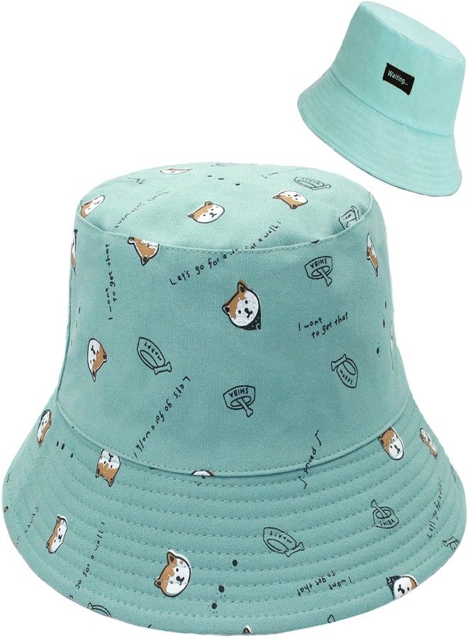 Taidor Bucket Hat Beach Hat Foldable Summer Travel Sun Hats Fisherman Cap Dog Green - Image 1